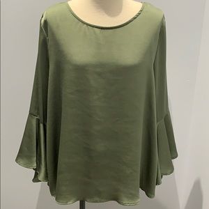 Olive Green Bell Sleeve Blouse